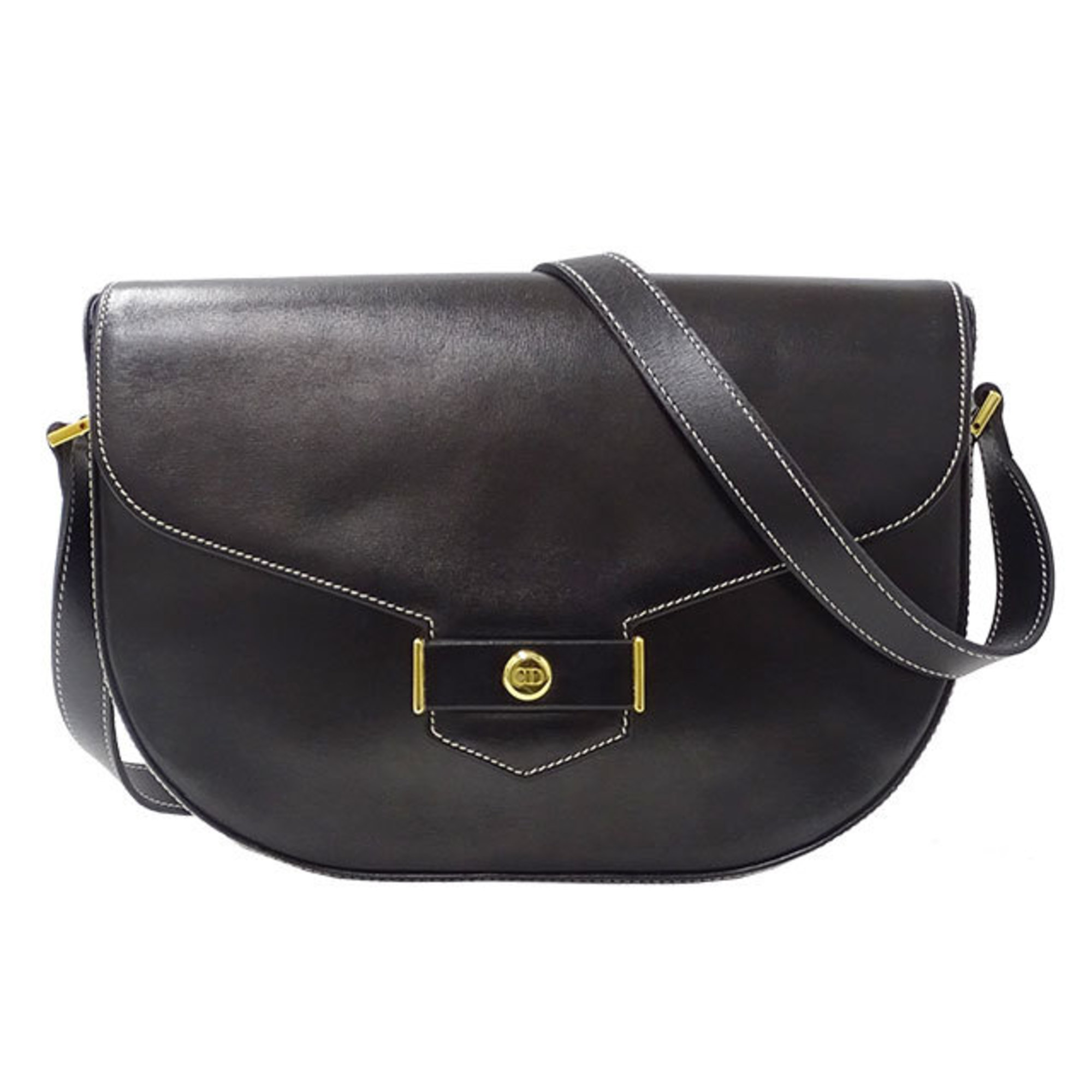 Christian Dior Bag Women's Shoulder Leather Black Slanted Outing